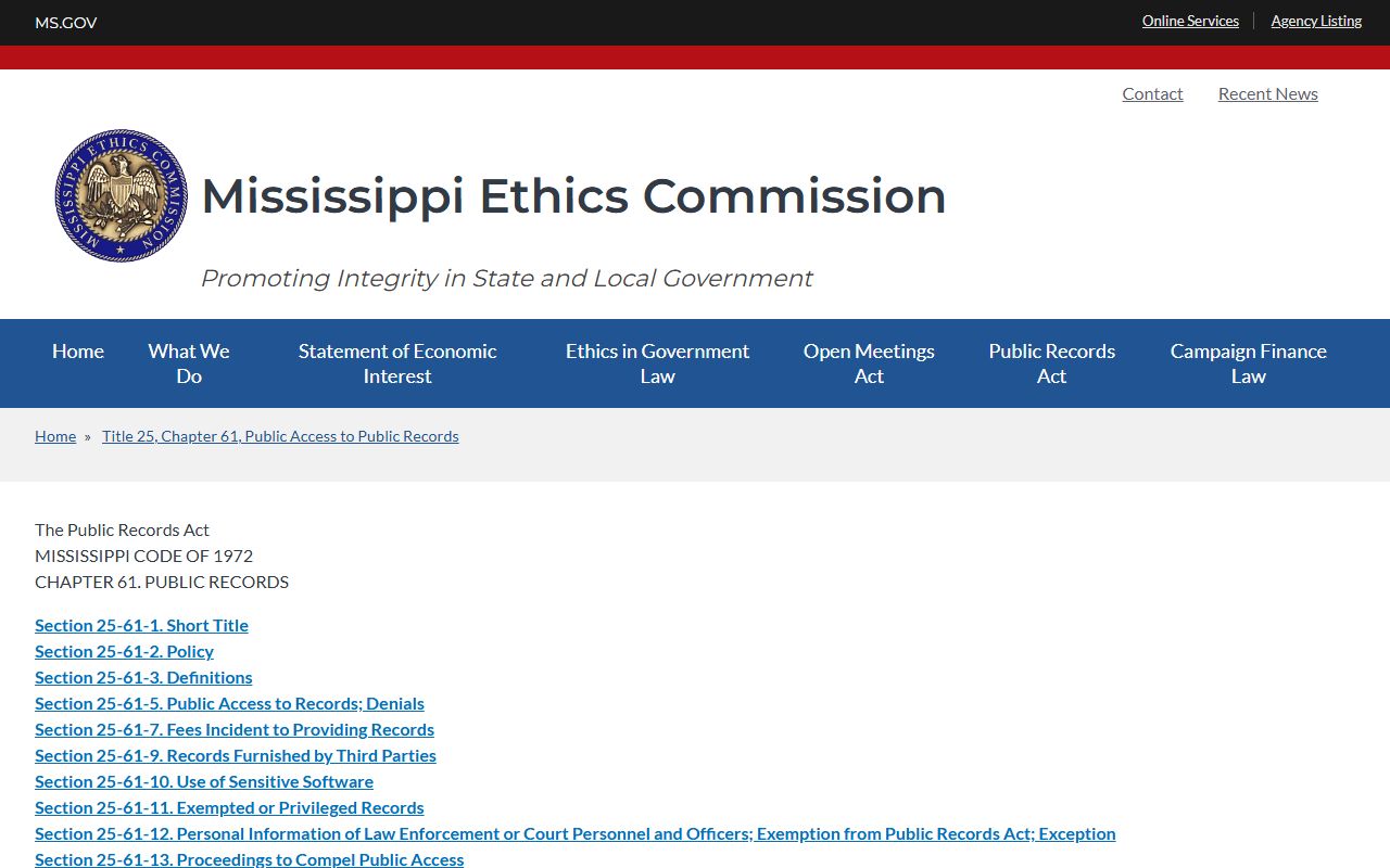 Kemper County Circuit Clerk records under Mississippi Public Records Act