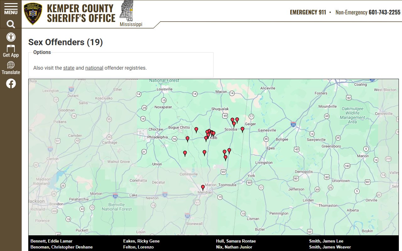 Kemper County arrest records and sheriff sex offender page