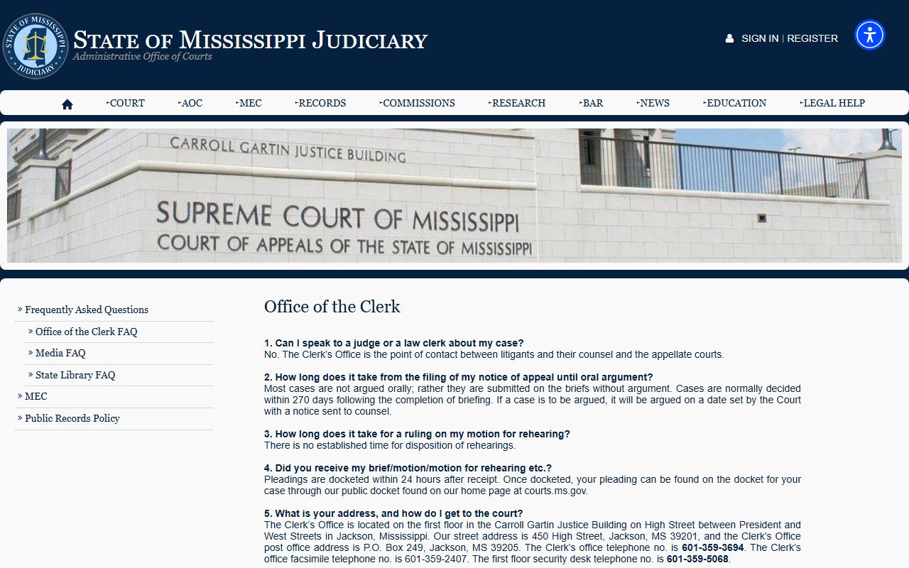 Kemper County court dockets appellate records FAQ at the Mississippi Judiciary