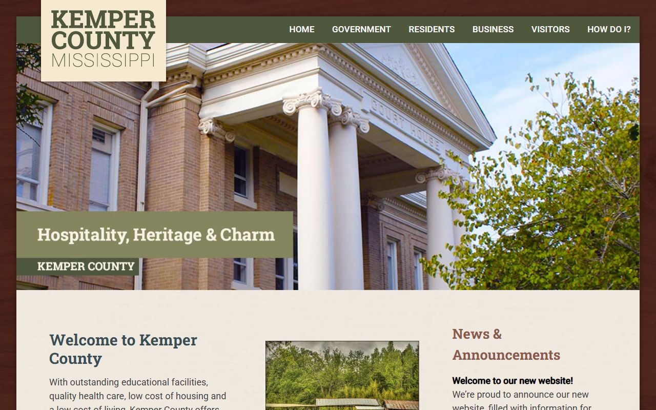Kemper County government homepage with court records navigation