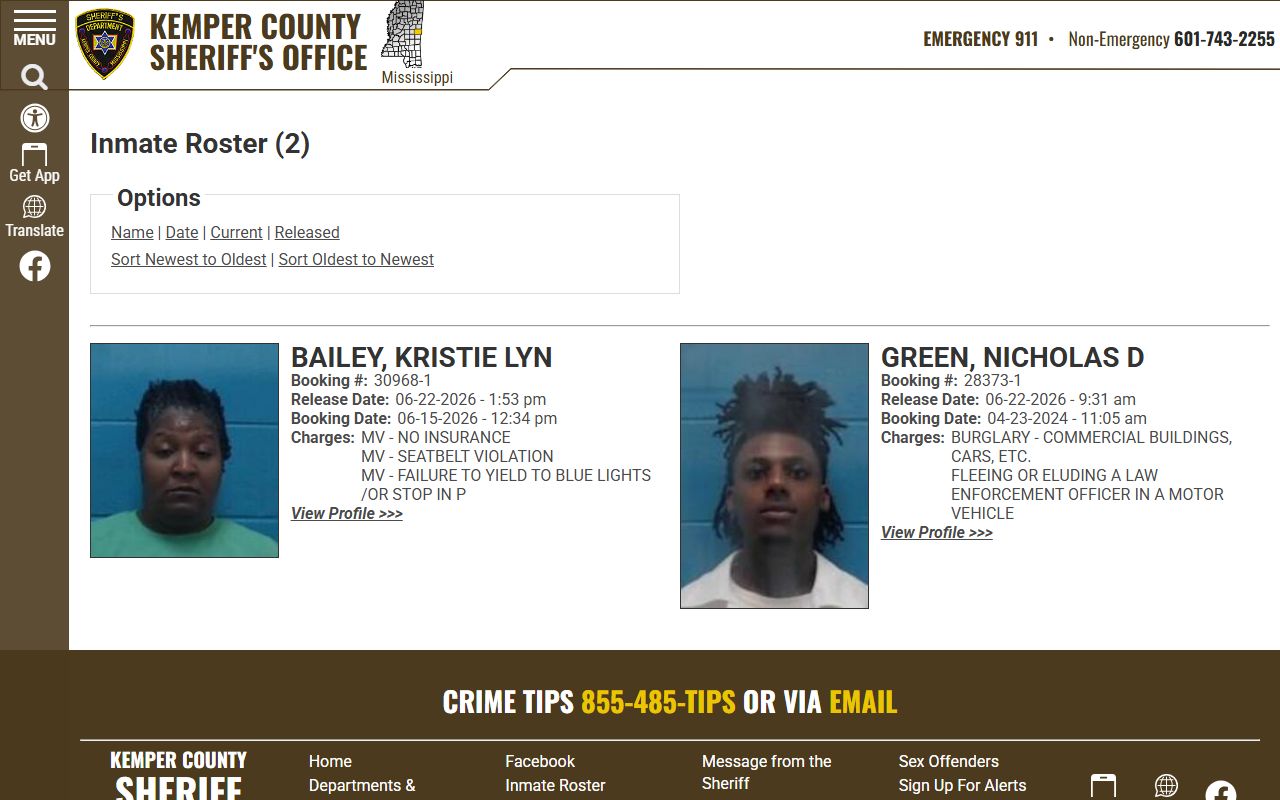 Kemper County inmate 48 hour release list of recent departures