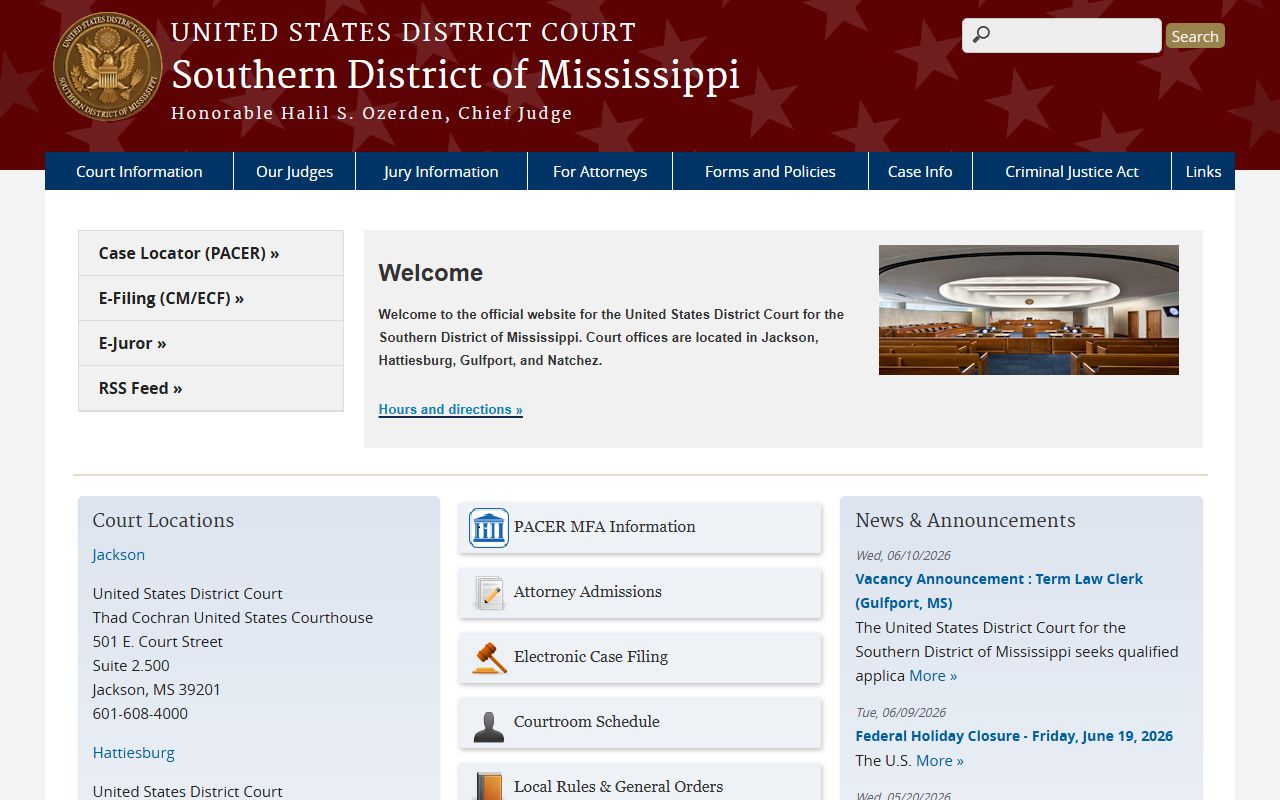 Kemper County probate records context on the Southern District of Mississippi court website