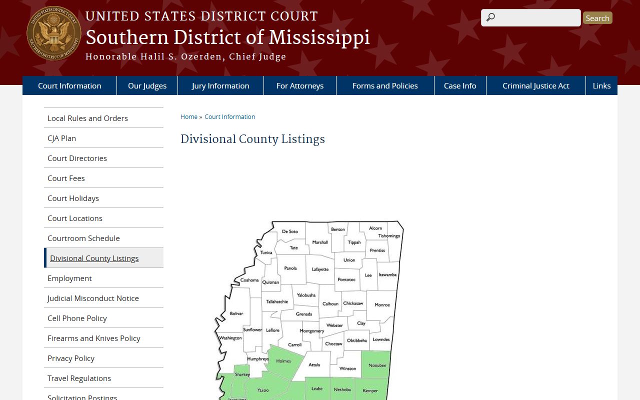 Kemper County probate records divisional listing for the Southern District of Mississippi